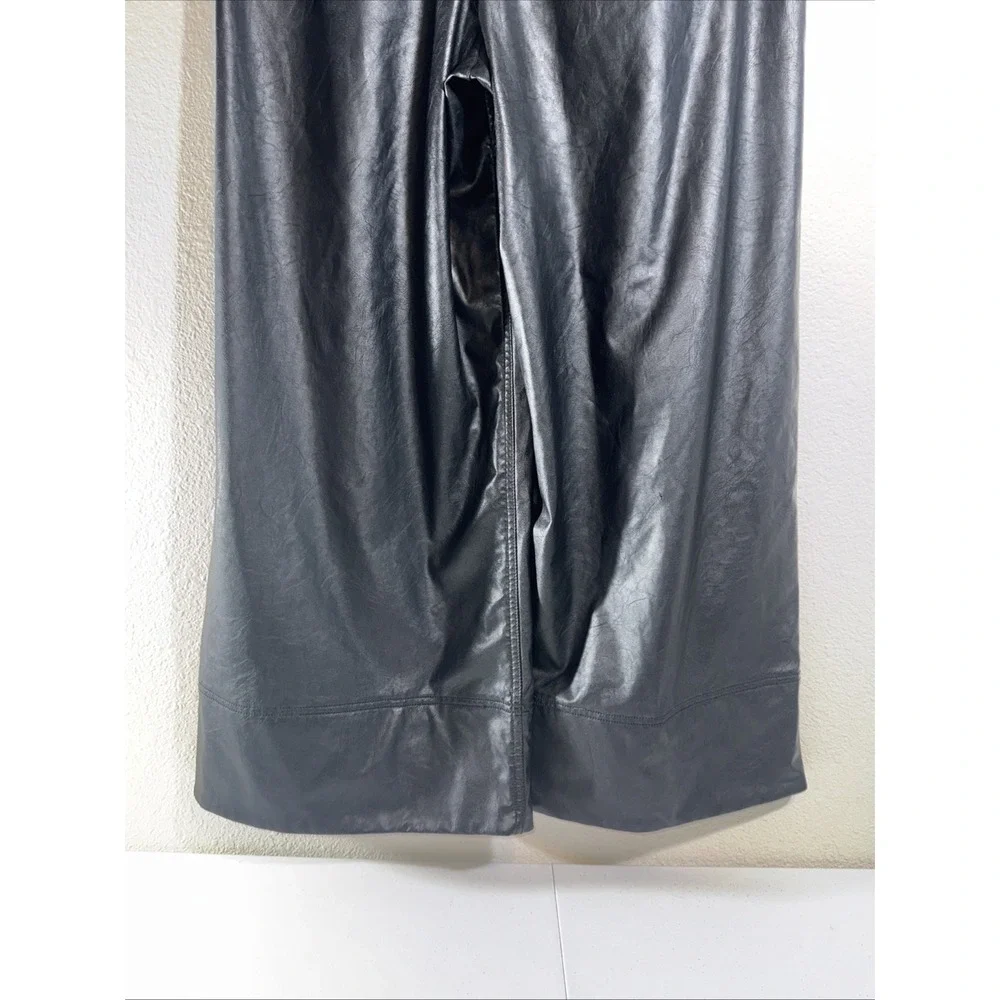 We The Free Vegan Afton Trouser Size 14 Black Faux Leather Wide Leg Jeans Goth